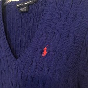 Ralph Lauren Sport Blue Cablenet V Neck Sweater